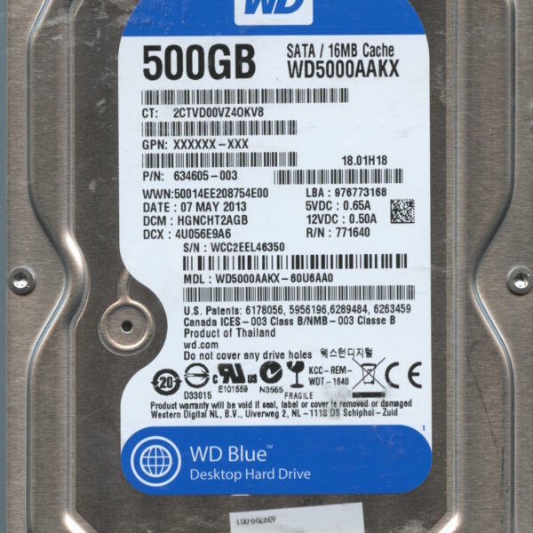 WD5000AAKX WCC2E 05:13 WESTERN DIGITAL 500GB