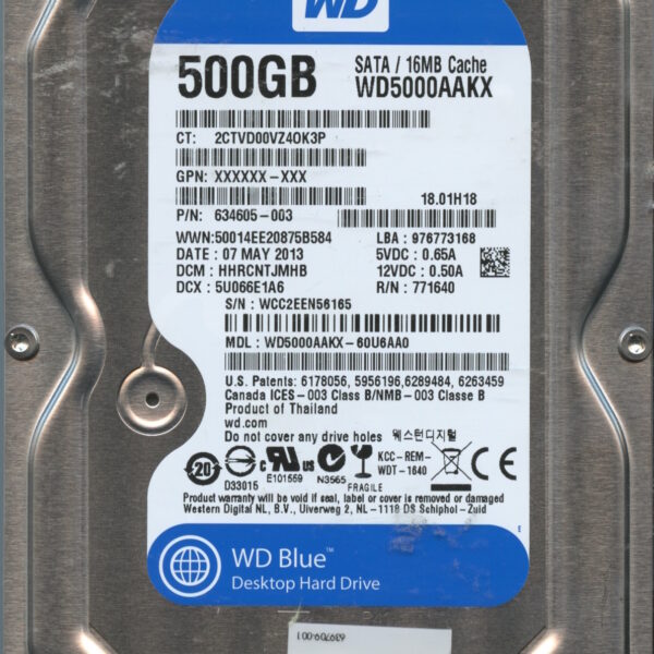 WD5000AAKX WCC2E 05:13 WESTERN DIGITAL 500GB