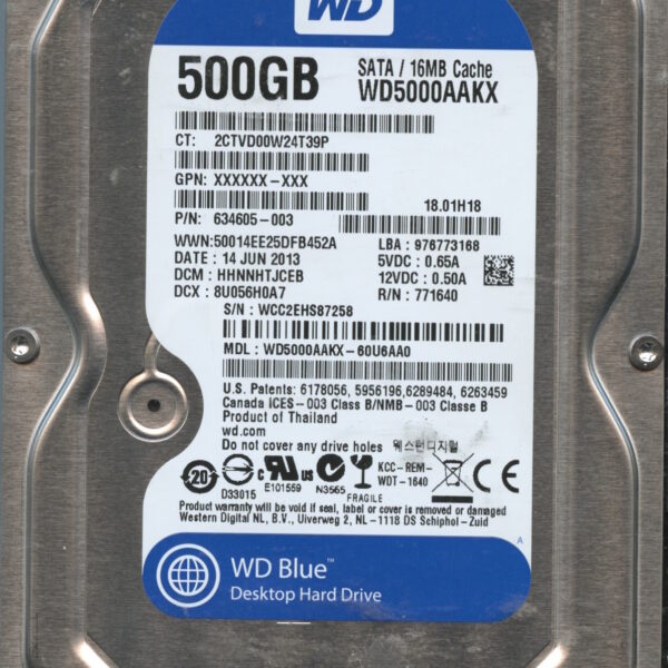 WD5000AAKX WCC2E 06:13 WESTERN DIGITAL 500GB