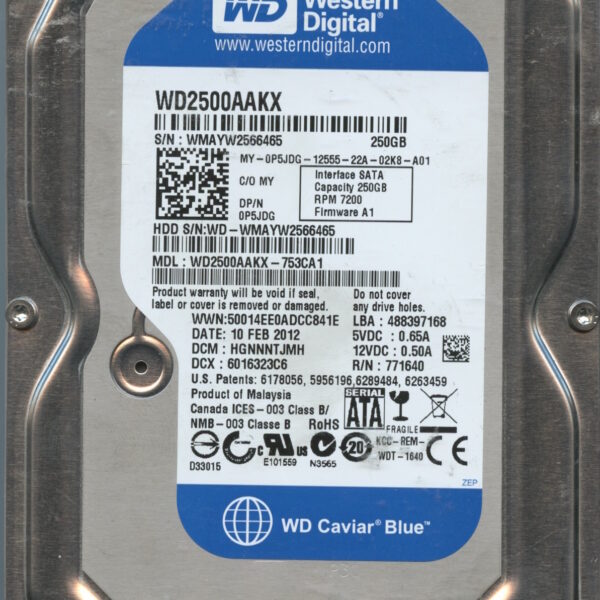 WD2500AAKX WMAYV 02:12 WESTERN DIGITAL 250GB