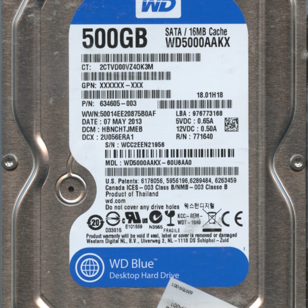 WD5000AAKX WCC2E 05:13 WESTERN DIGITAL 500GB