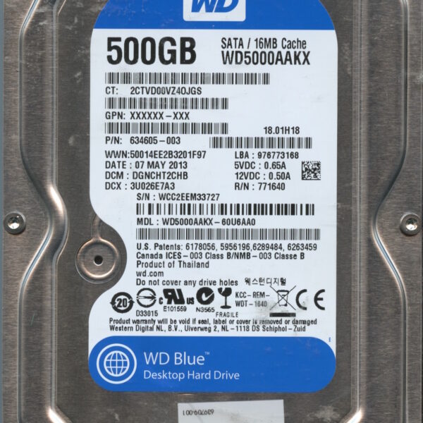 WD5000AAKX WCC2E 05:13 WESTERN DIGITAL 500GB