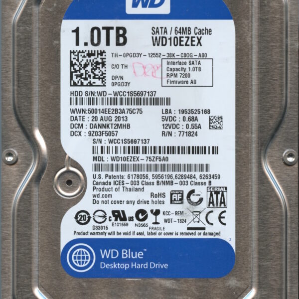 WD10EZEX WCC1S 08:13 WESTERN DIGITAL 1TB