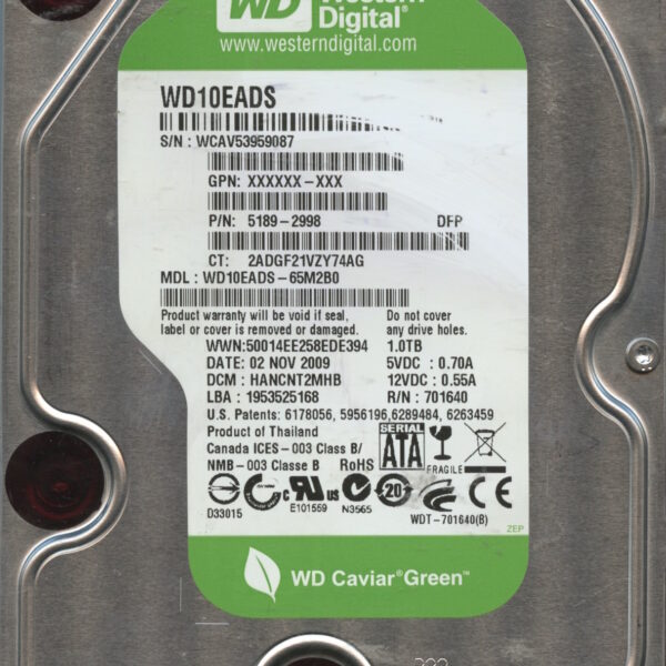 WD10EADS WCAV5 11:09 WESTERN DIGITAL 1TB