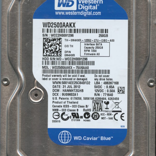 WD2500AAKX WCC2H 07:12 WESTERN DIGITAL 250GB