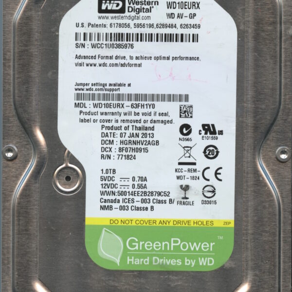 WD10EURX WCC1U 08:12 WESTERN DIGITAL 250GB