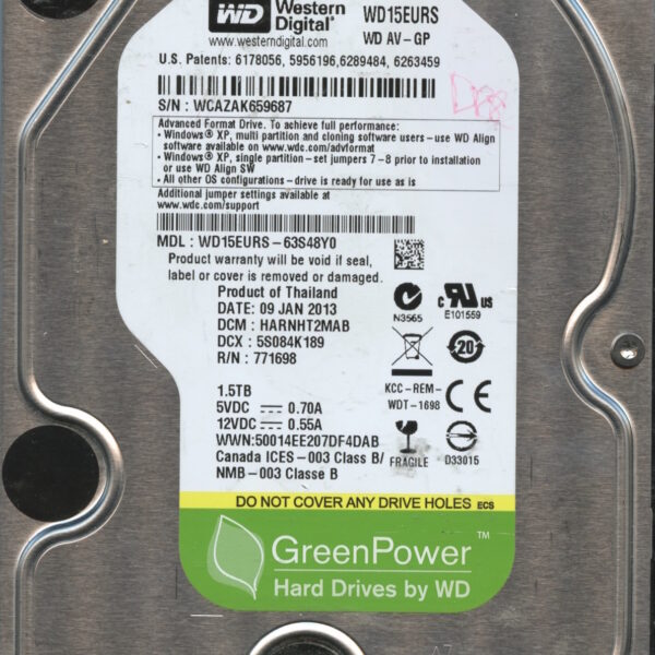 WD15EURS WCAZA 01:13 WESTERN DIGITAL 1.5TB