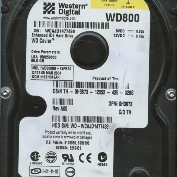 WD800 WCAJD 10:06 WESTERN DIGITAL 80GB