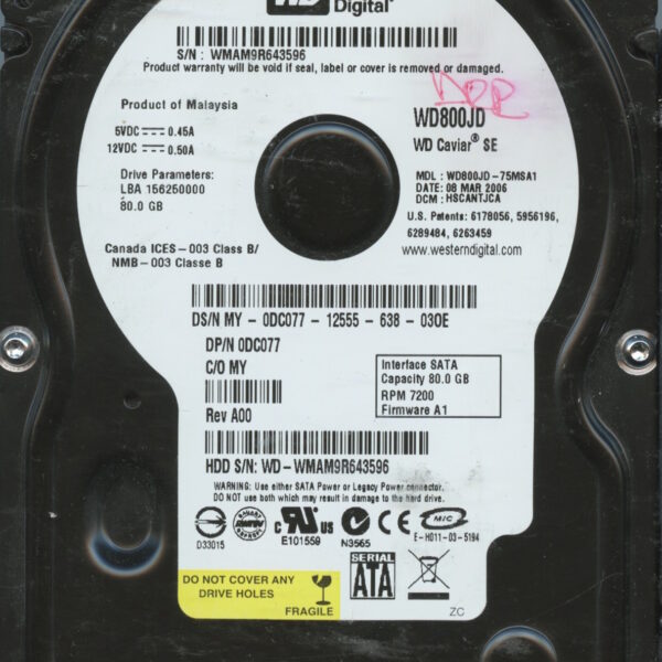 WD800JD WMAM9 03:06 WESTERN DIGITAL 80GB