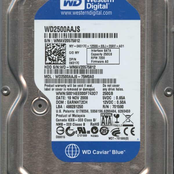 WD2500AAJS WMAV2 11:08 WESTERN DIGITAL 250GB