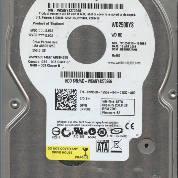 WD2500YS WCANY 04:08 WESTERN DIGITAL 250GB