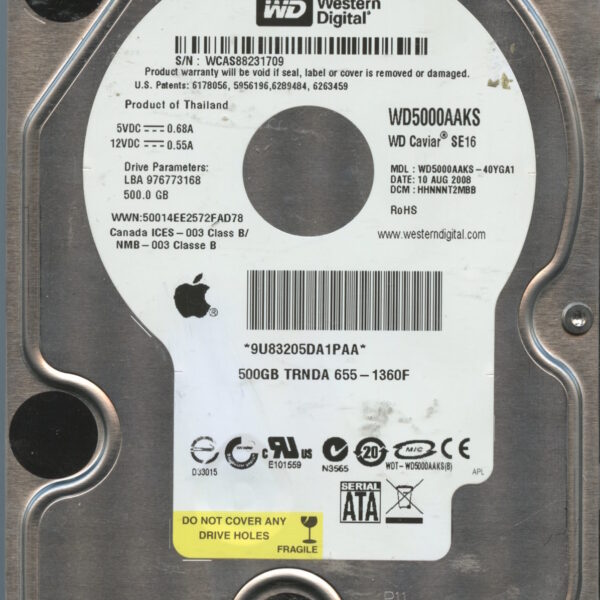 WD5000AAKS WCAS8 08:08 WESTERN DIGITAL 500GB