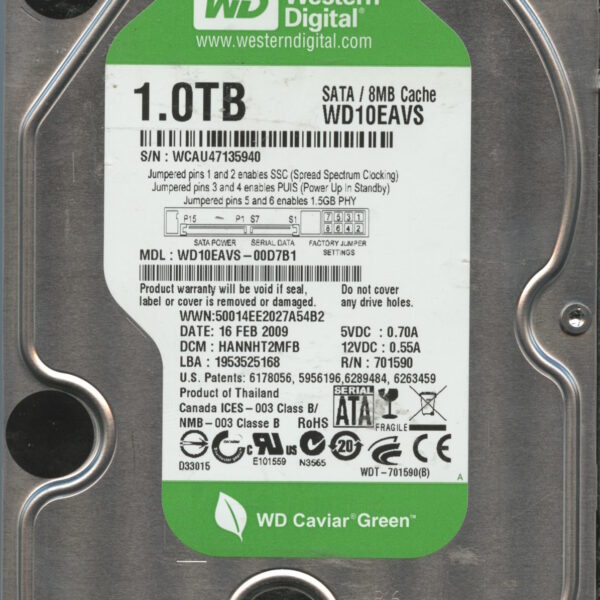 WD10EAVS WCAU4 02:09 WESTERN DIGITAL 1TB