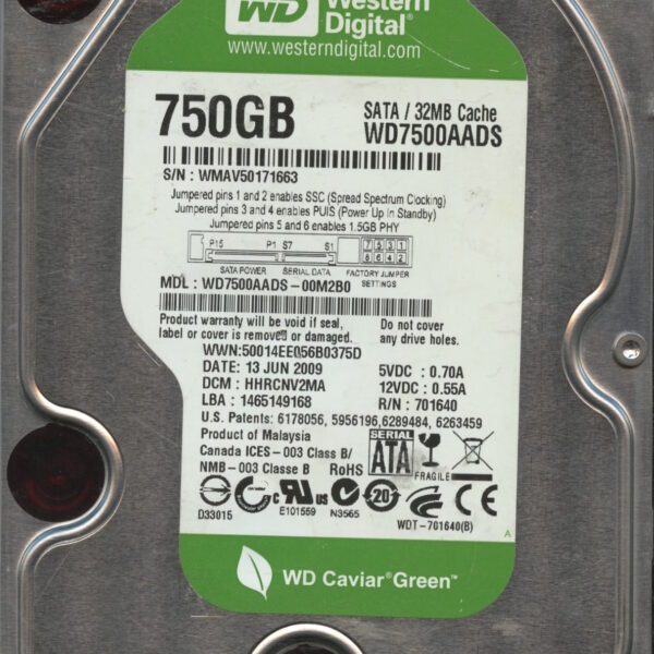 WD7500AADS WMAV5 06:09 WESTERN DIGITAL 750GB