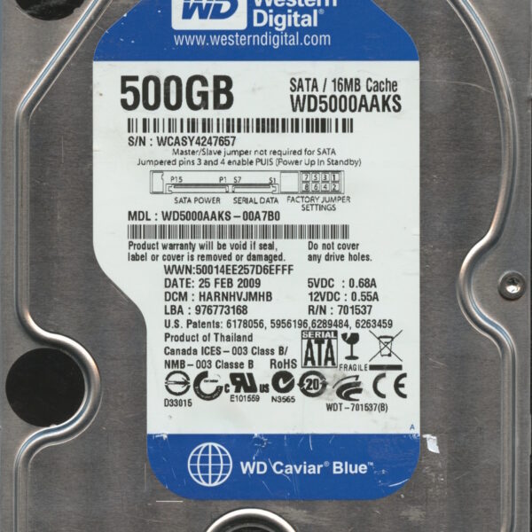 WD5000AAKS WCASY 02:09 WESTERN DIGITAL 500GB