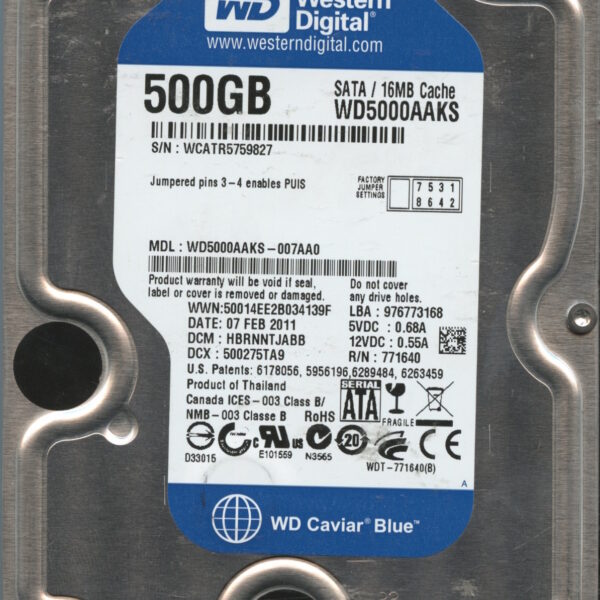 WD5000AAKS WCATR 02:11 WESTERN DIGITAL 500GB