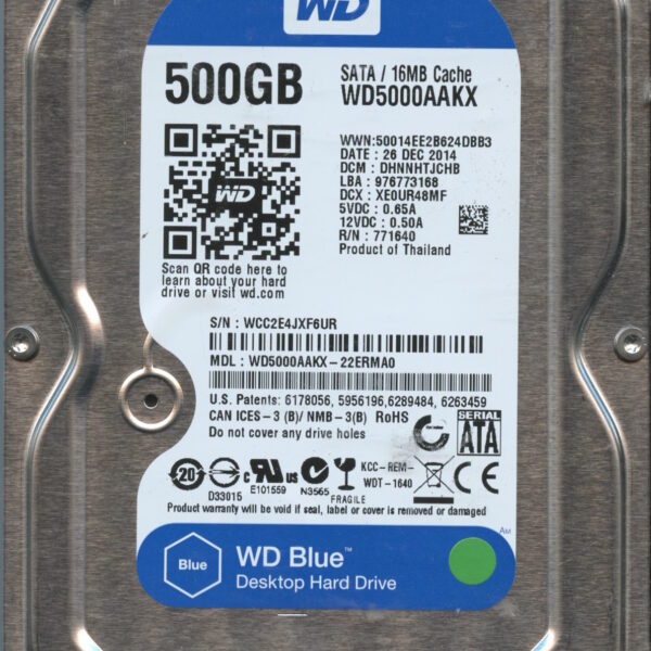 WD5000AAKX WCATR 12:14 WESTERN DIGITAL 500GB