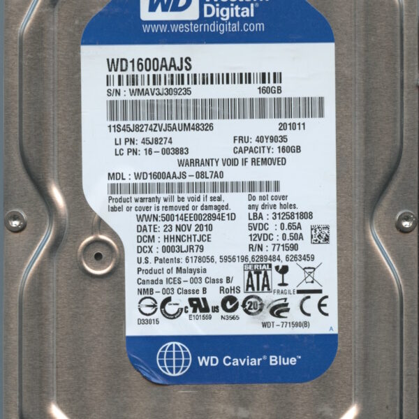 WD1600AAJS WMAV3 11:10 WESTERN DIGITAL 160GB