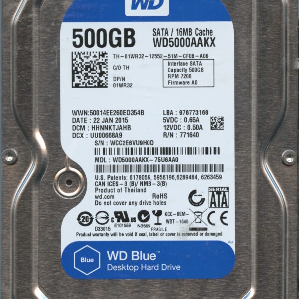 WD5000AAKX WCC2E 01:15 WESTERN DIGITAL 500GB