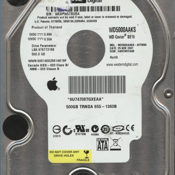 WD5000AAKS WCAPW 11:07 WESTERN DIGITAL 500GB