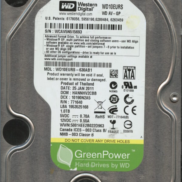 WD10EURS WMCAV5 01:11 WESTERN DIGITAL 1TB