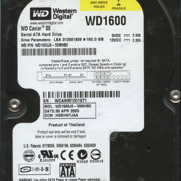 WD1600 WCANM 04:05 WESTERN DIGITAL 160GB