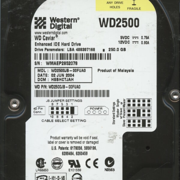 WD2500 WMAEP 06:04 WESTERN DIGITAL 250GB