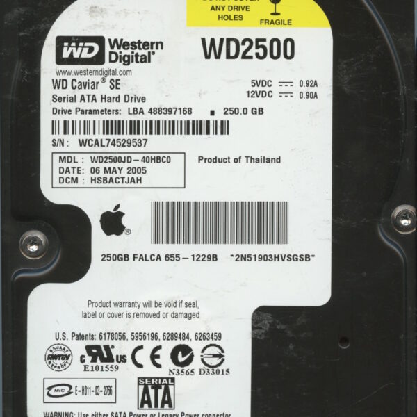 WD2500 WCAL7 05:05 WESTERN DIGITAL 250GB