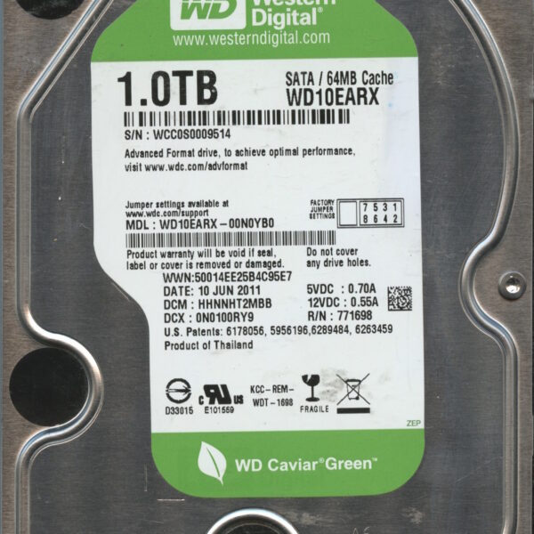 WD10EARX WCC0S 06:11 WESTERN DIGITAL 1TB