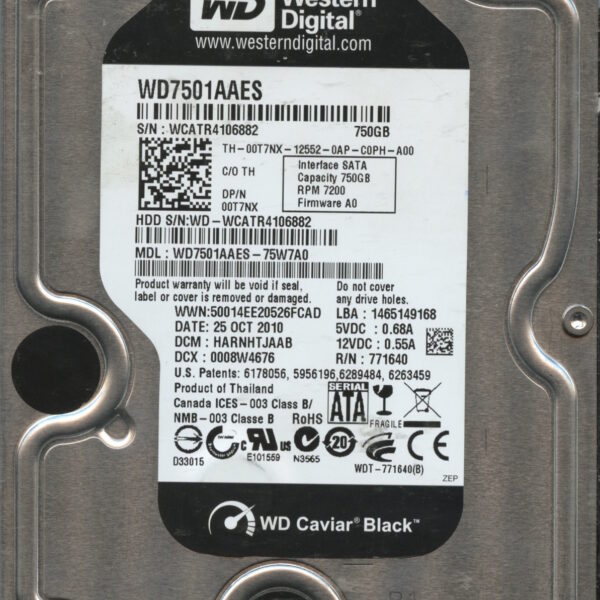 WD7501EAAES WCATR 10:10 WESTERN DIGITAL 750GB