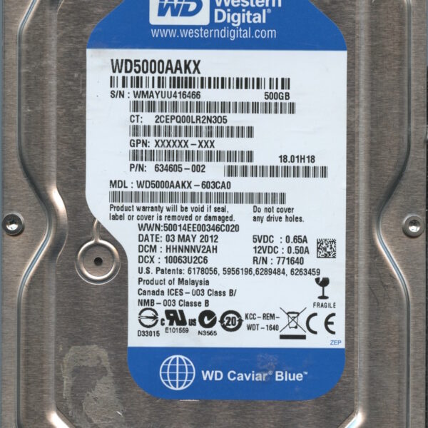 WD5000AAKX WMAYU 05:12 WESTERN DIGITAL 500GB