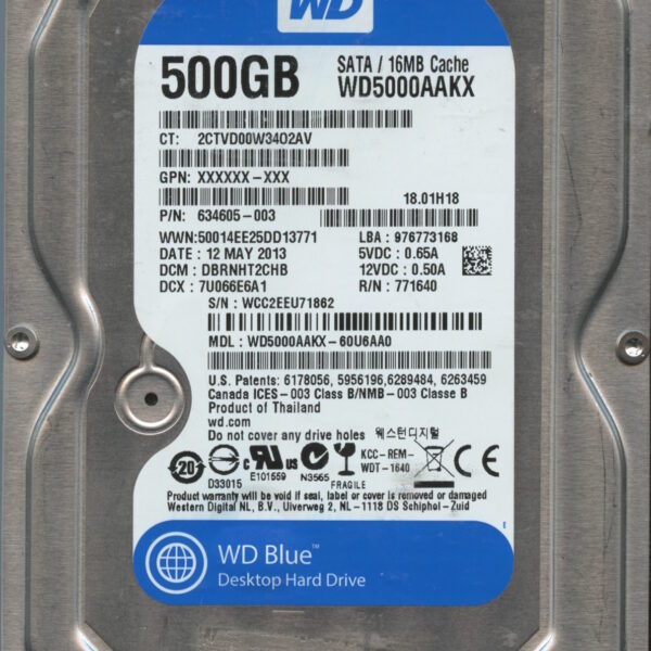 WD5000AAKX WCC2E 05:13 WESTERN DIGITAL 500GB