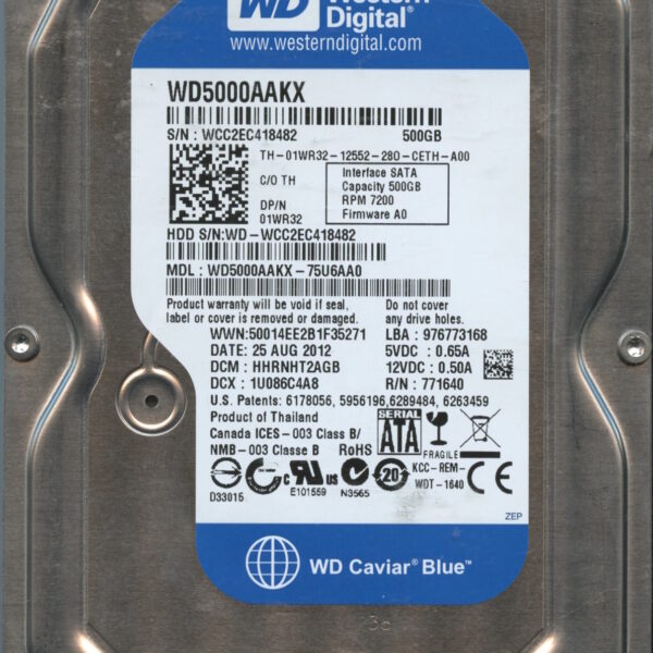 WD5000AAKX WCC2E 08:12 WESTERN DIGITAL 500GB