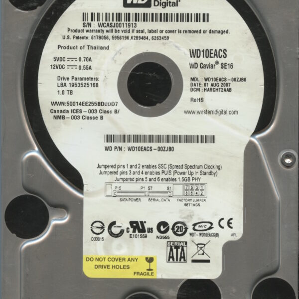 WD800JD WCASJ 08:07 WESTERN DIGITAL 1TB