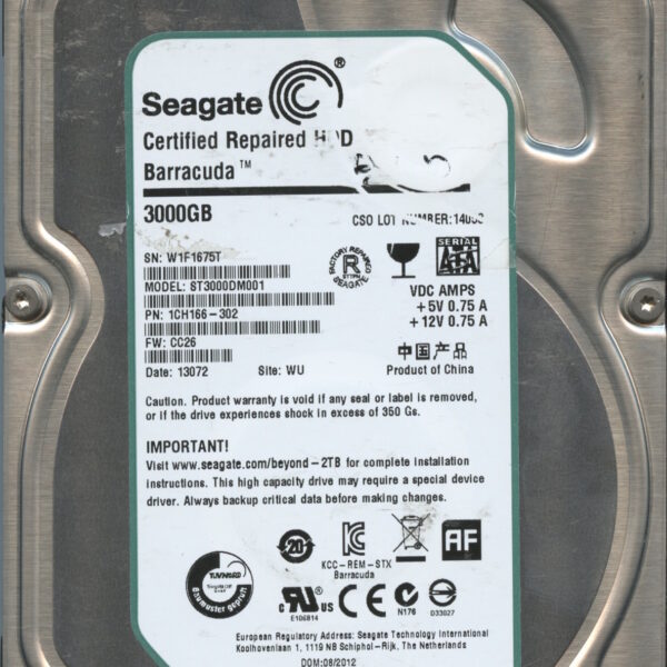 SEAGATE ST3000DM001 CC26 1CH16-302 3TB