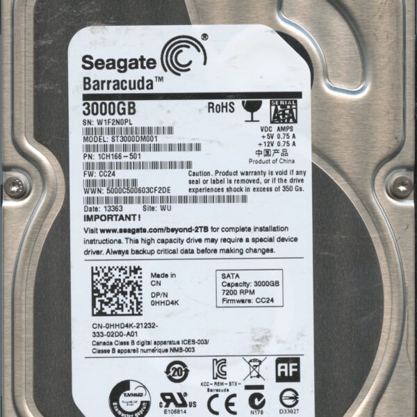 SEAGATE ST3000DM001 CC24 1CH166-301 3TB