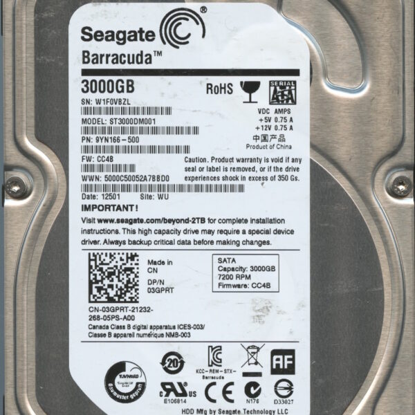 SEAGATE ST3000DM001 CC48 9YN166-500 3TB