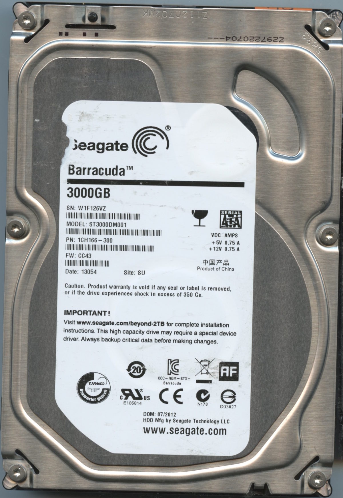 SEAGATE ST3000DM001 CC43 1CH166-300 3TB