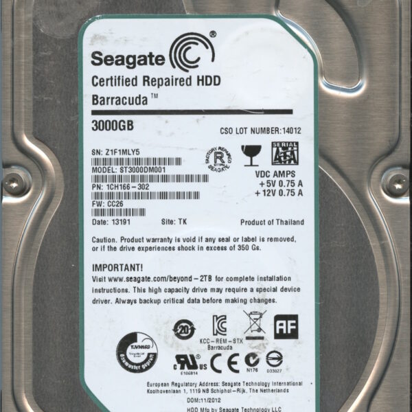 SEAGATE ST3000DM001 CC26 1CH166-302 3TB