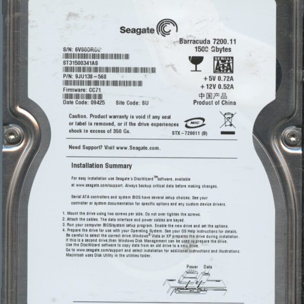 SEAGATE ST31500341AS CC71 9JU138-568 1.5TB