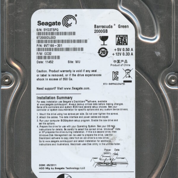 SEAGATE ST2000DL003 CC32 9VT166-301 2TB