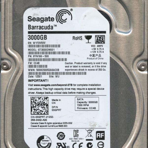 SEAGATE ST3000DM001 CC4B 9YN166-500 3TB