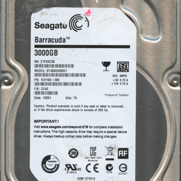 SEAGATE ST3000DM001 CC43 1CH166-300 3TB