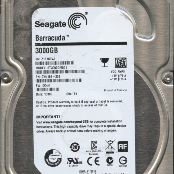 SEAGATE ST3000DM001 CC4H 9YN166-306 3TB