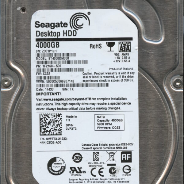 SEAGATE ST4000DM000 CC52 1F2168-500 4TB