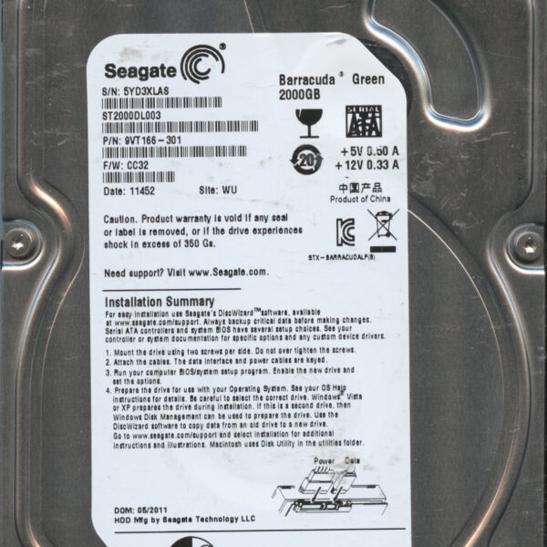 SEAGATE ST2000DL003 CC32 9VT166-301 2TB