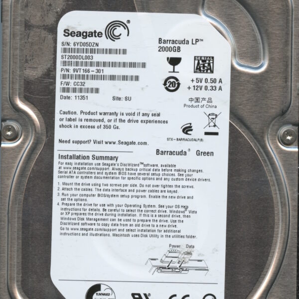 SEAGATE ST2000DL003 CC32 9VT166-301 2TB