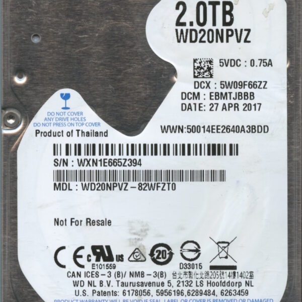 WD20NPVZ WXN1E 04:17 WESTERN DIGITAL 2TB