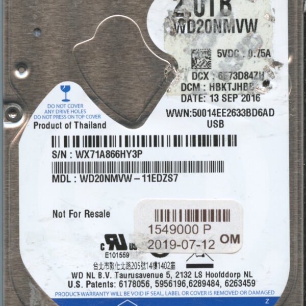 WD20NMVW WX71A 09:16 WESTERN DIGITAL 2TB