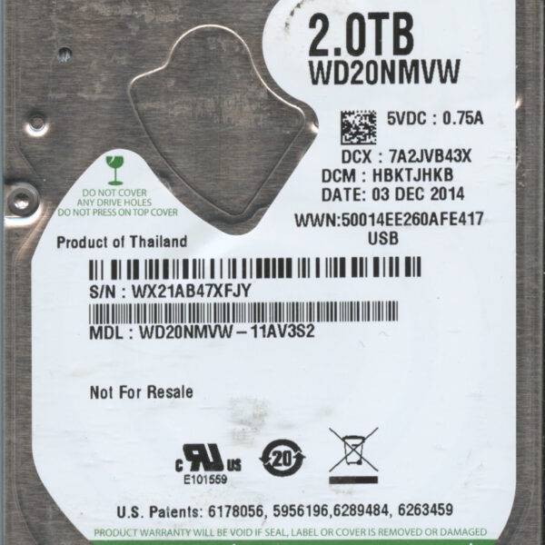 WD20NMVW WX21A 12:14 WESTERN DIGITAL 2TB